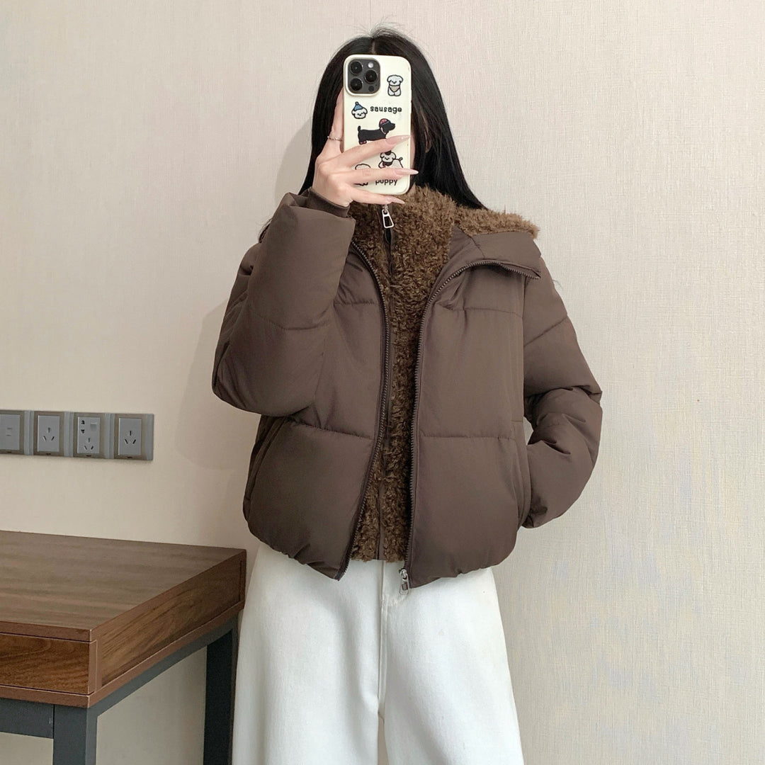 Damen nan kurze wattierte Doppeljacke mit abnehmbarem Teddy-Innenfutter und hohem Stehkragen Echo Archiv