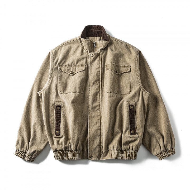 Herren Kastenförmige Canvas-Blousonjacke mit Cordbesatz, Stehkragen und elastischem Saum Echo Archiv