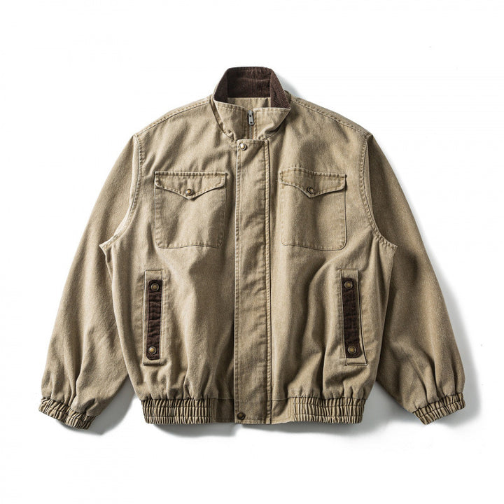 Herren Kastenförmige Canvas-Blousonjacke mit Cordbesatz, Stehkragen und elastischem Saum Echo Archiv