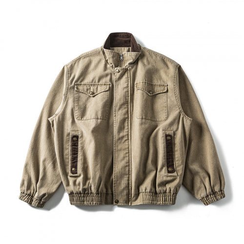 Herren Kastenförmige Canvas-Blousonjacke mit Cordbesatz, Stehkragen und elastischem Saum Echo Archiv