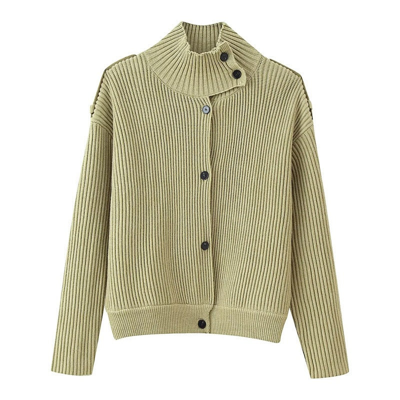 Damen Gerippter Strickcardigan mit Stehkragen und Schulterknopf-Detail Echo Archiv