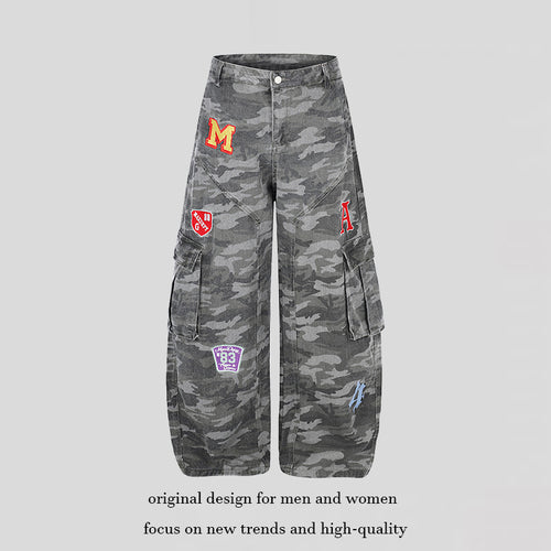 Damen Weite Cargo-Hose im Camouflage-Look mit Applikationen und Multi-Taschen Echoarchiv