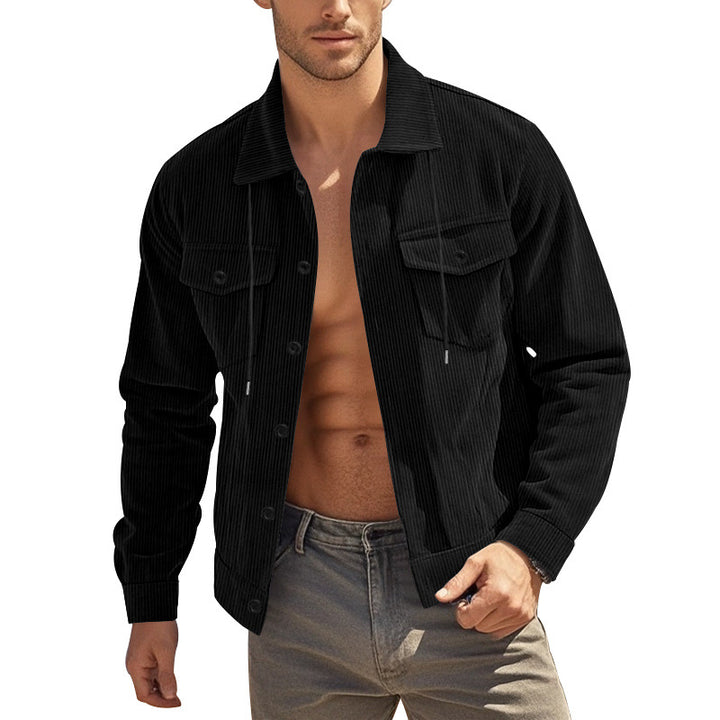 Herren nan lässige fein gerippte Cordjacke mit Stehkragen, Brusttaschen und elastischem Saum Echo Archiv