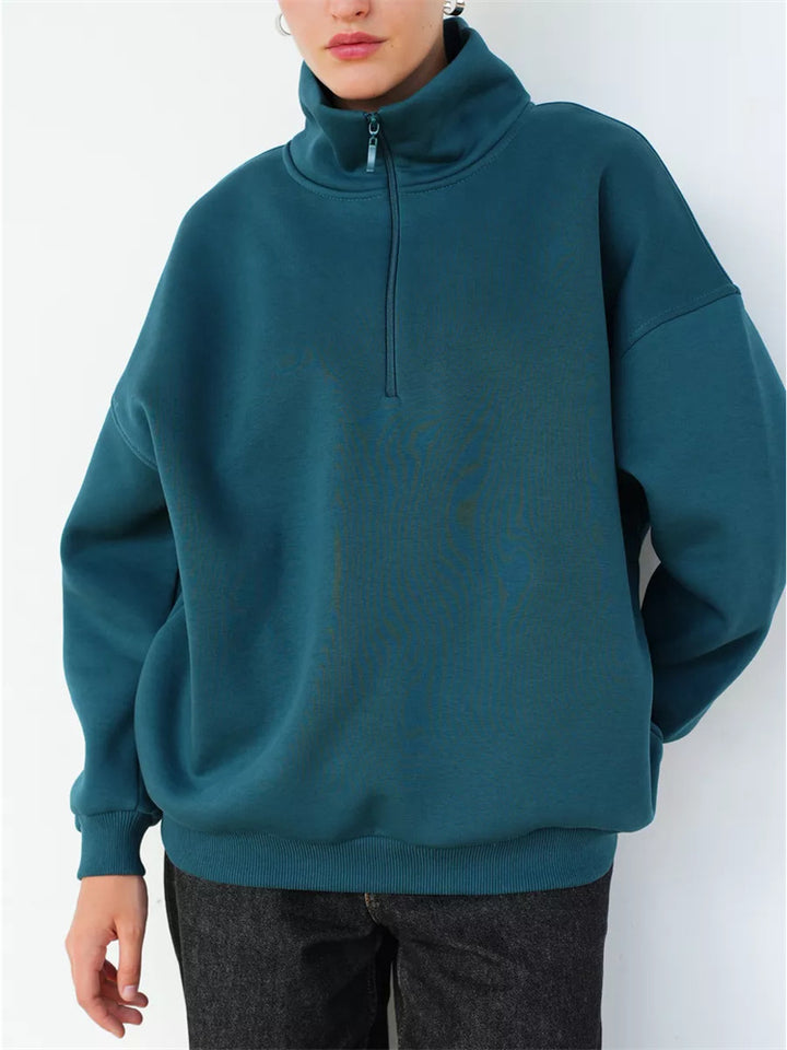 Damen Oversized Halbzip Sweater mit hohem Stehkragen und Rippbündchen – Auréline