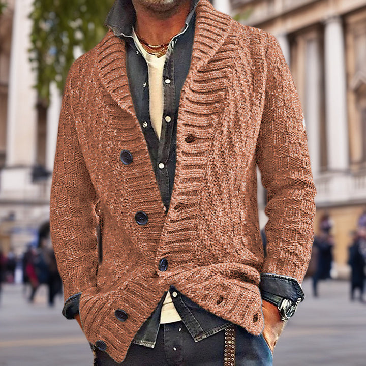 Herren Strickjacke mit großem Schalkragen und strukturiertem Design Echoarchiv