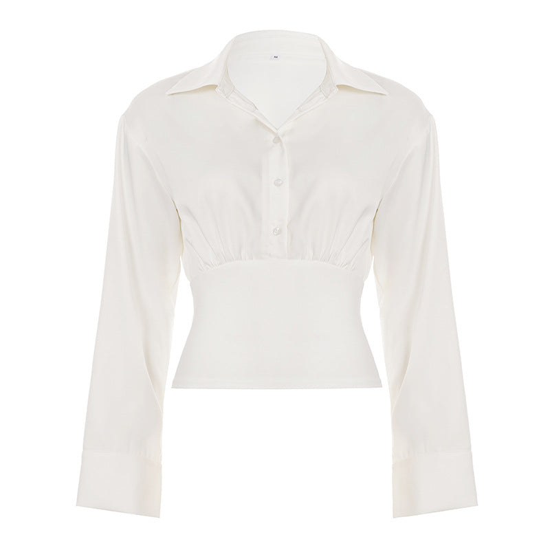 Damen nan taillierte Cropped-Bluse mit Hemdkragen und breitem Stretchbund Echo Archiv