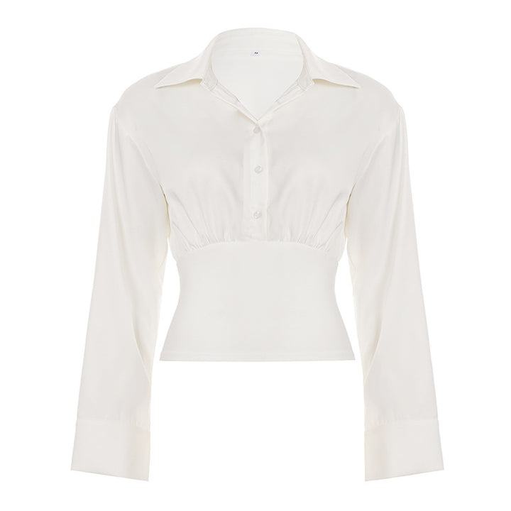 Damen nan taillierte Cropped-Bluse mit Hemdkragen und breitem Stretchbund Echo Archiv