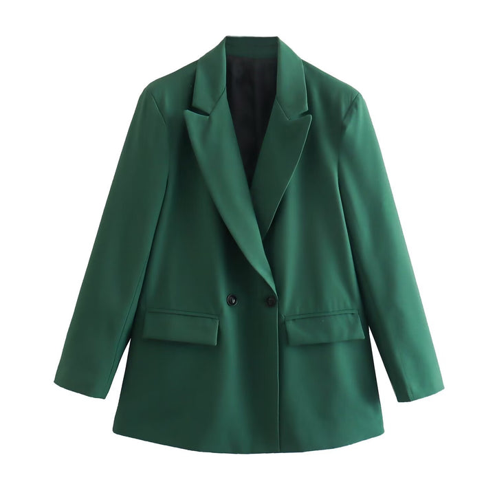 Damen Doppelreihiger Longblazer mit weitem Schalkragen und Pattentaschen Echo Archiv