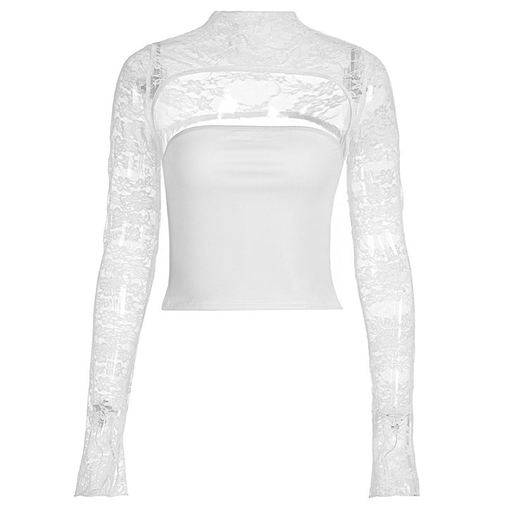 Damen Elegantes Oberteil mit transparenten Ärmeln und hochwertiger Spitze Echo Archiv