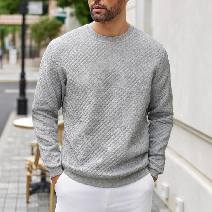 Herren gesteppter Sweatpullover mit Rautensteppung, geripptem Kragen und komfortablem Regular Fit – Marzano
