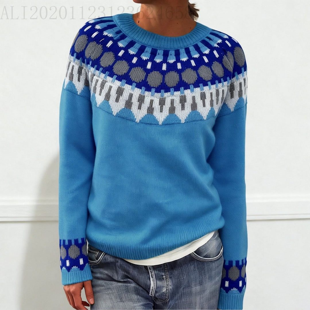 Damen nan Norwegerpullover aus Wollmix mit Rundhalsausschnitt und traditionellem Fair-Isle-Yoke Echo Archiv