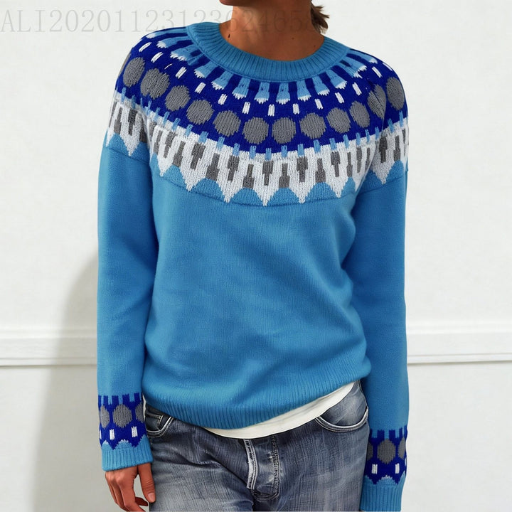 Damen nan Norwegerpullover aus Wollmix mit Rundhalsausschnitt und traditionellem Fair-Isle-Yoke Echo Archiv
