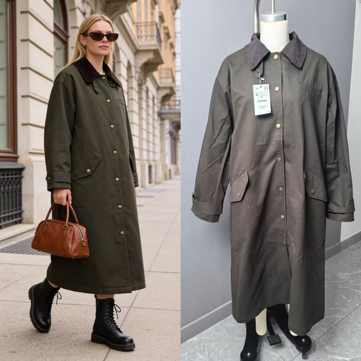 Damen langer wasserdichter Parka-Mantel mit Cordkragen und Druckknopfleiste Echo Archiv