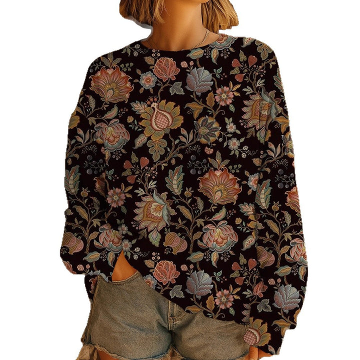 Damen Geblümter Oversize-Sweatshirt-Pullover mit Rundhals und Ballonärmeln – Avérine