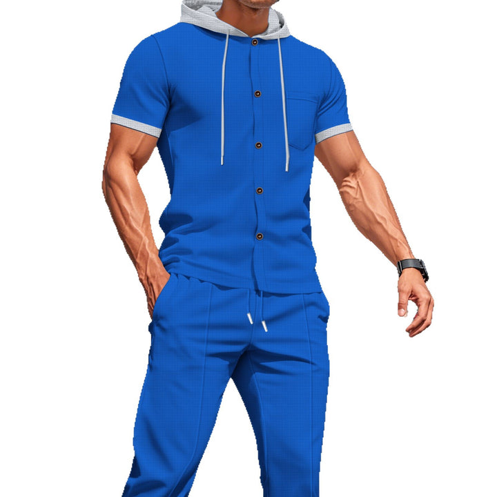 Herren lässiges Hemd- und Hose-Set mit innovativem Kapuzen-Design Echoarchiv