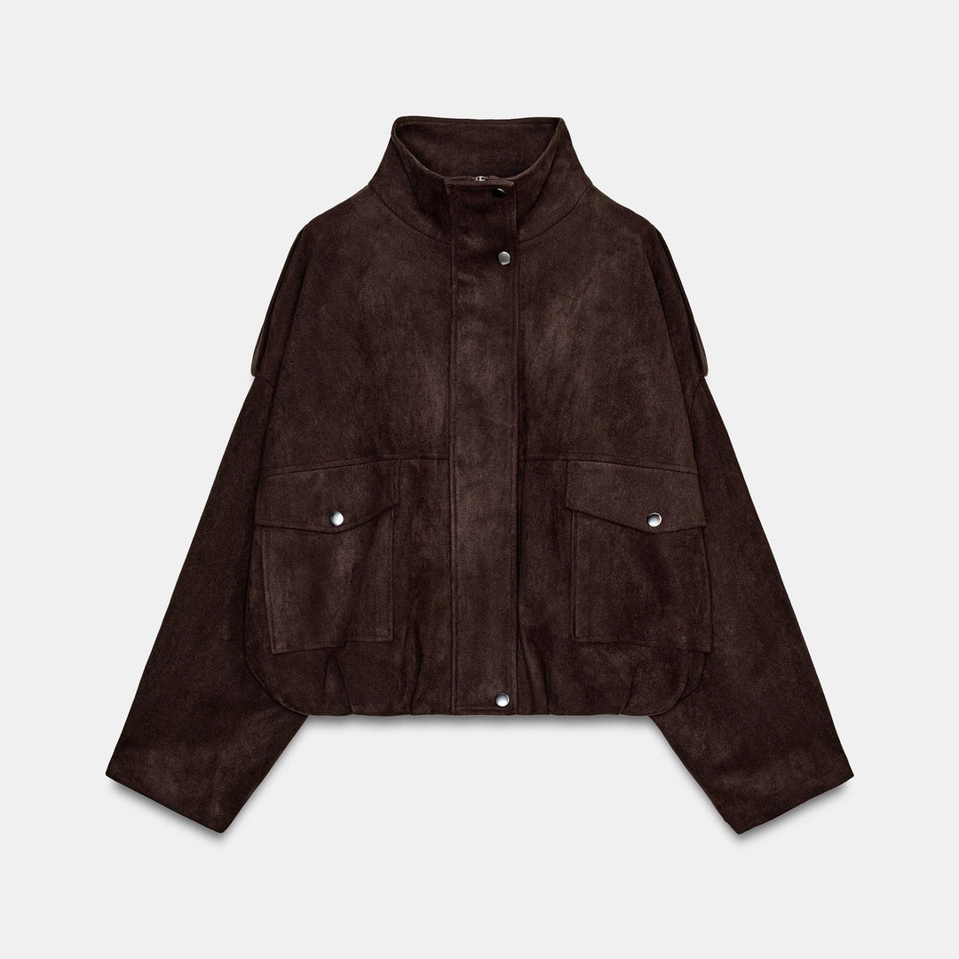 Damen Modische Wildlederjacke mit großen Taschen