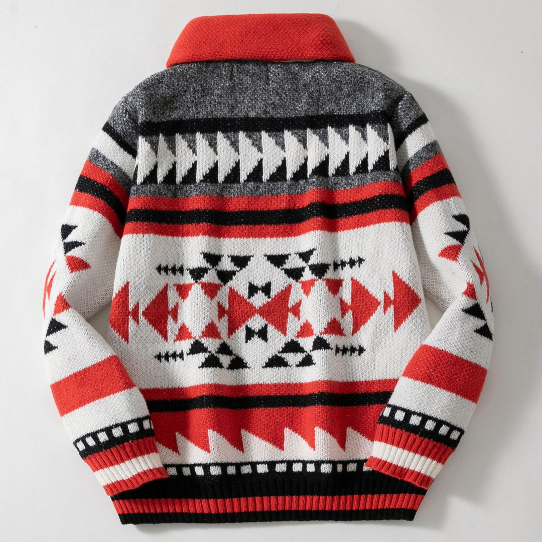 Herren Strickjacke mit geometrischem Muster und hoher Kragen Echoarchiv
