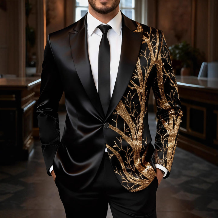 Herren Smoking-Sakko mit Gold-Paillettenbesatz und taillierter Satin-Optik Echo Archiv