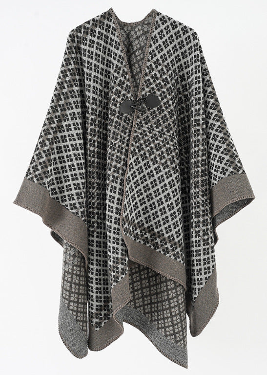 Damen Wollmischung Poncho mit Jacquard‑Muster und Knebelverschluss – Avérine