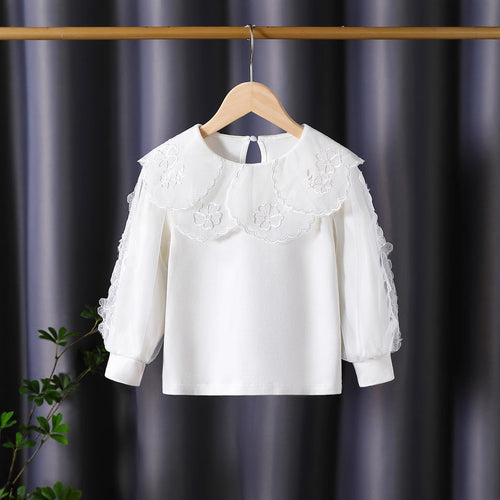 Mädchen elegante Bluse mit floralen Spitzenapplikationen Echo Archiv