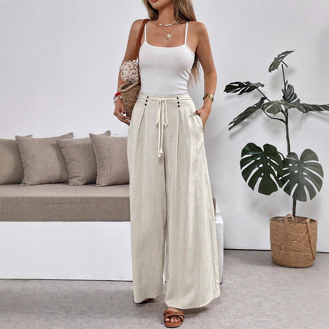Damen Weit geschnittene Leinenhose mit verstellbarem Bund Echo Archiv