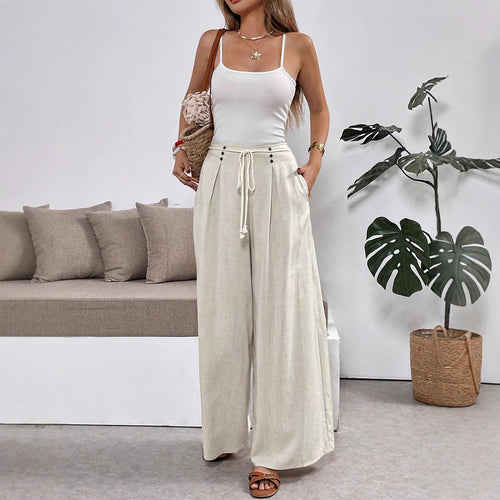 Damen Weit geschnittene Leinenhose mit verstellbarem Bund Echo Archiv