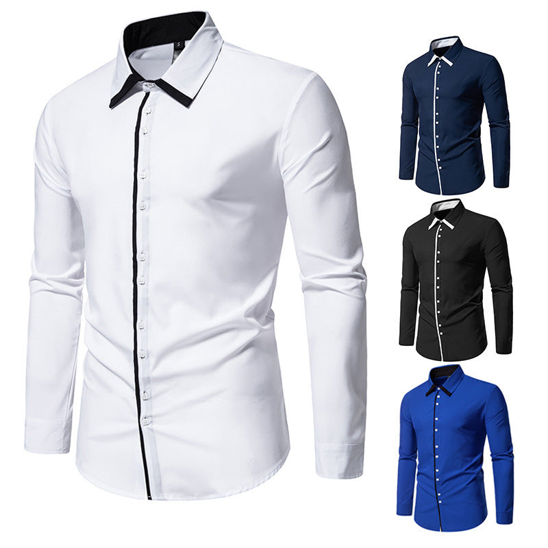 Herren elegantes Langarmhemd mit kontrastierendem Kragen und feinen Knopfdetails Echoarchiv
