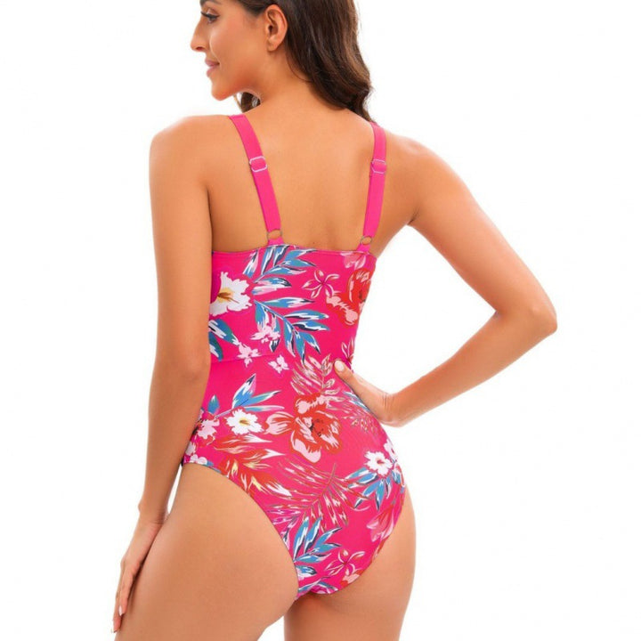 Damen Einteiler Badeanzug mit floralem Design und modernem V-Ausschnitt Echo Archiv