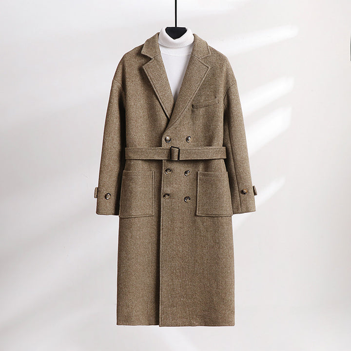 Herren Doppelreihiger Wollmix-Longcoat mit fallendem Revers und Pattentaschen Echoarchiv