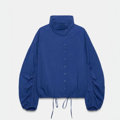 Damen Kurz geschnittene Wollmix-Jacke mit Stehkragen, Reißverschluss und Ballonärmeln Echo Archiv