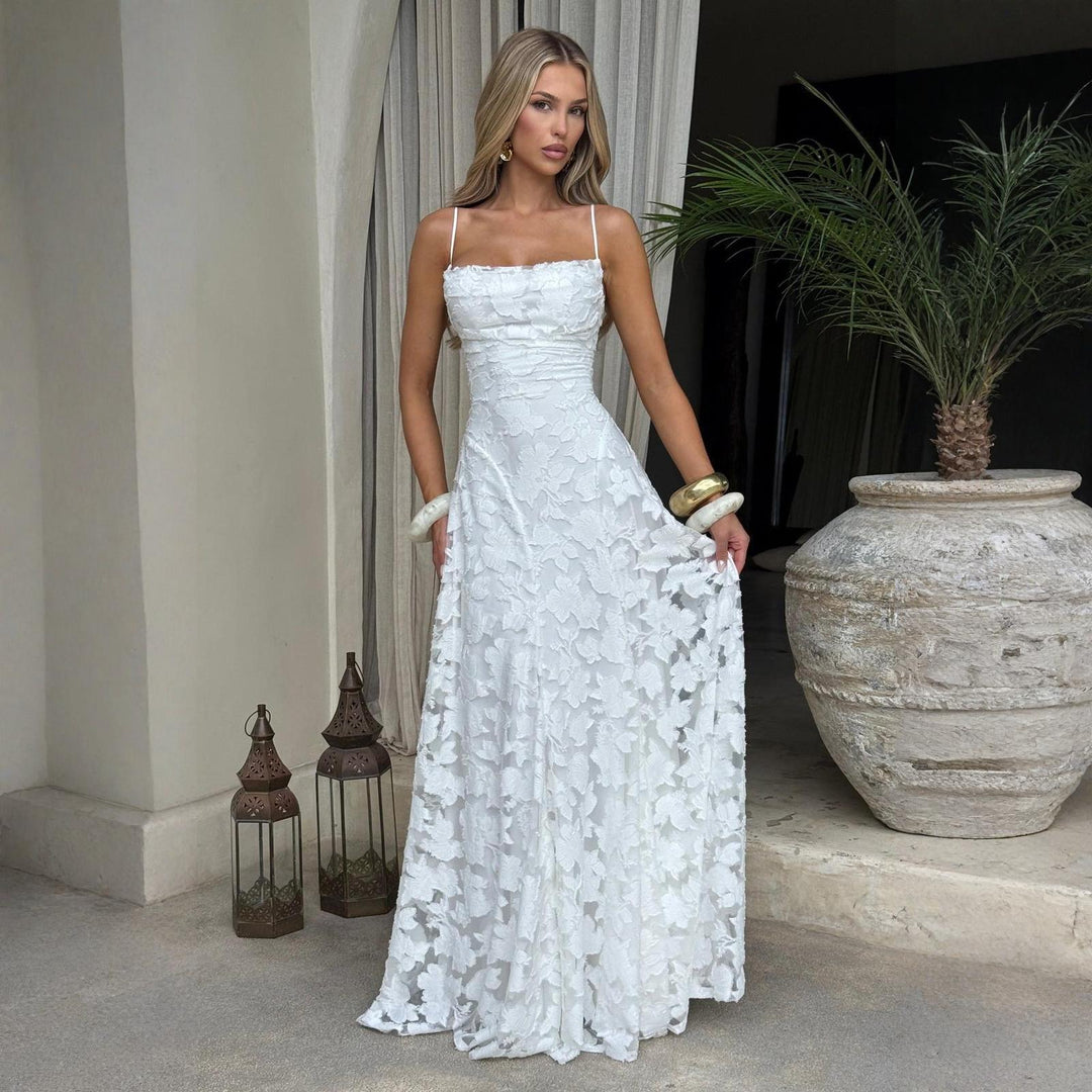 Damen Maxikleid mit floralem Spitzenmuster und schwingendem Rock Echo Archiv