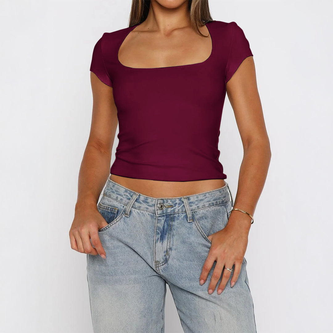 Damen Kurzarm T-Shirt mit quadratischem Ausschnitt Echo Archiv