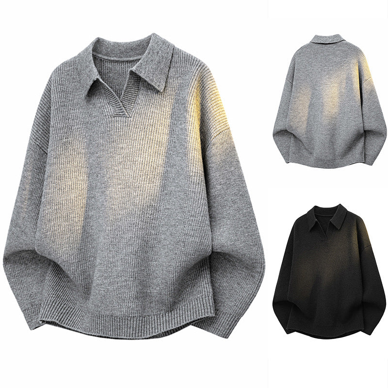 Damen Modischer Grobstrickpullover mit V-Ausschnitt und lässigem Schnitt Echoarchiv