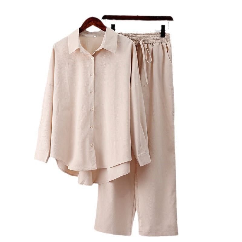 Damen Lockeres Satin-Optik Hemd- und Palazzo-Loungewear-Set mit asymmetrischem Saum Echo Archiv