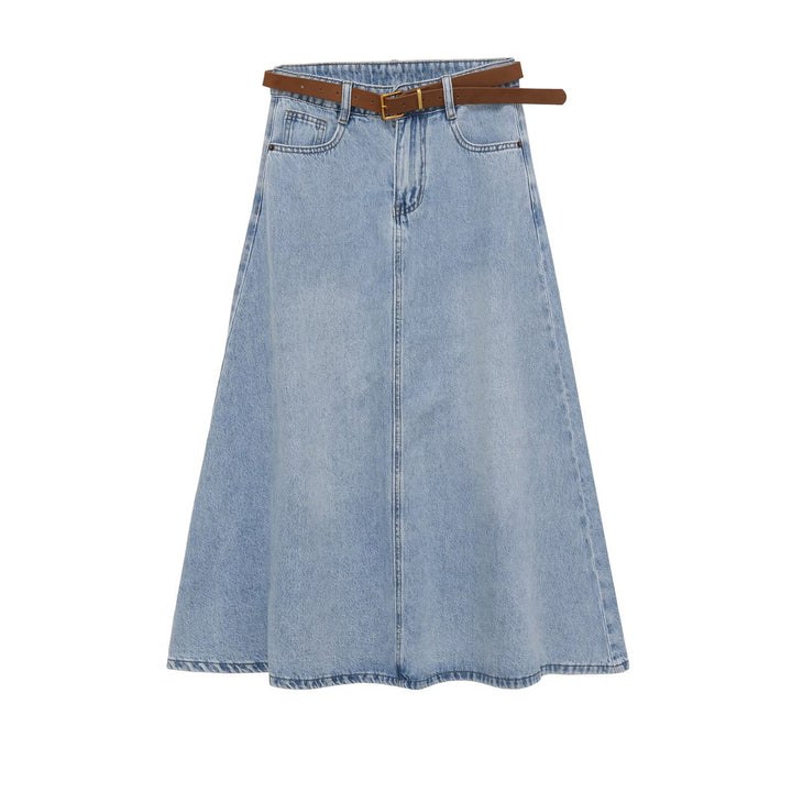 Damen Jeans-Midirock im A-Linien-Schnitt mit hohem Bund und Taillengürtel Echo Archiv