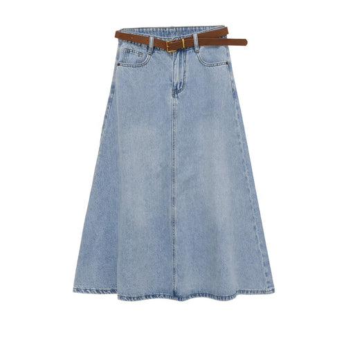 Damen Jeans-Midirock im A-Linien-Schnitt mit hohem Bund und Taillengürtel Echo Archiv