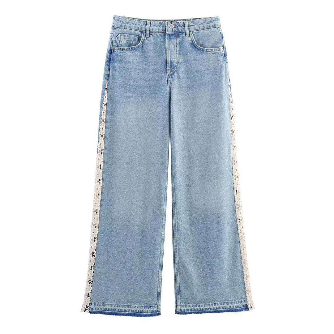 Damen weite Jeans mit floralen Spitzenapplikationen Echo Archiv