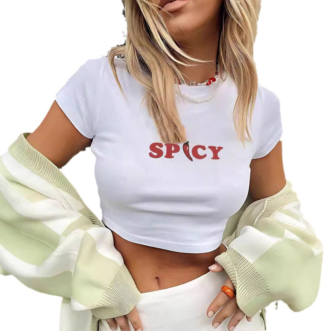 Damen Crop-T-Shirt mit kreativem Nostalgie-Druck und lässigem Schnitt Echo Archiv