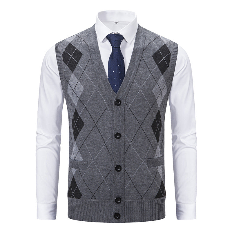 Herren elegante Strickjacke mit Rautenmuster und praktischen Taschen Echoarchiv