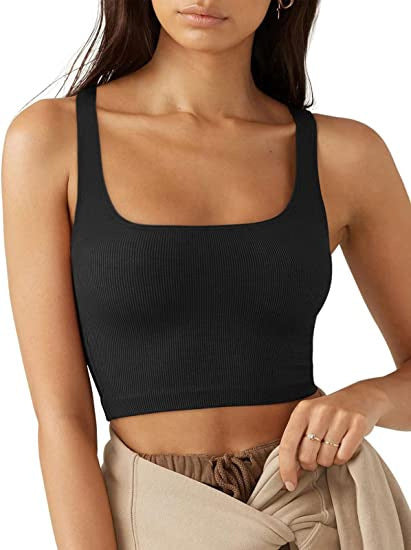 Damen cropped Top mit breiten Trägern und feinem Rippenmuster Echo Archiv