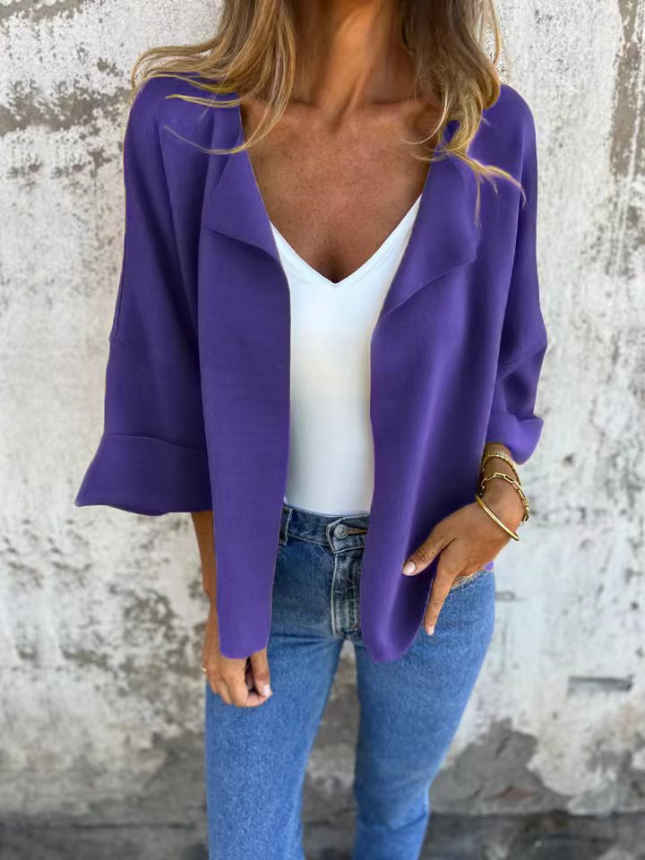 Damen nan legerer offener Strickcardigan mit Schalkragen krempelbaren Ärmeln und kastiger Silhouette Echo Archiv