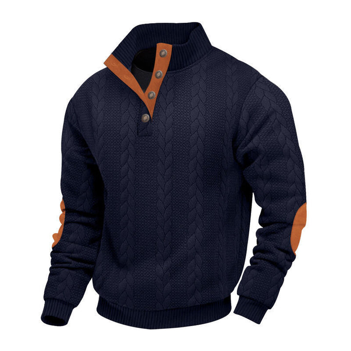 Herren nan grober Zopfstrick Troyer mit Knopfleiste und Veloursleder-Ellenbogenpatches Echo Archiv