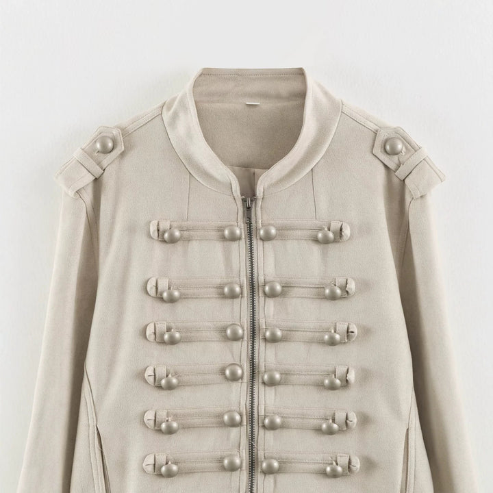 Damen Kurze Military-Jacke mit Zierknopfleiste und Stehkragen Echoarchiv