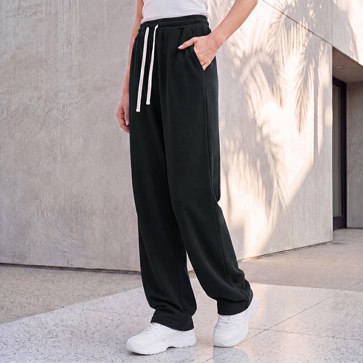 Damen nan weite Loungepalazzo-Hose mit hohem Komfortbund, Kordelzug, seitlichen Eingrifftaschen und dekorativer Seitennaht Echo Archiv