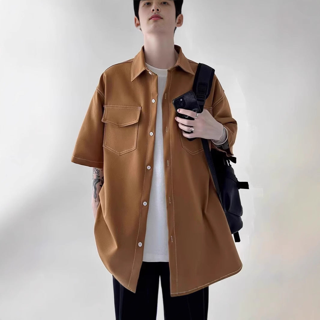 Herren Modisches Oversized Kurzarm-Hemd Echoarchiv