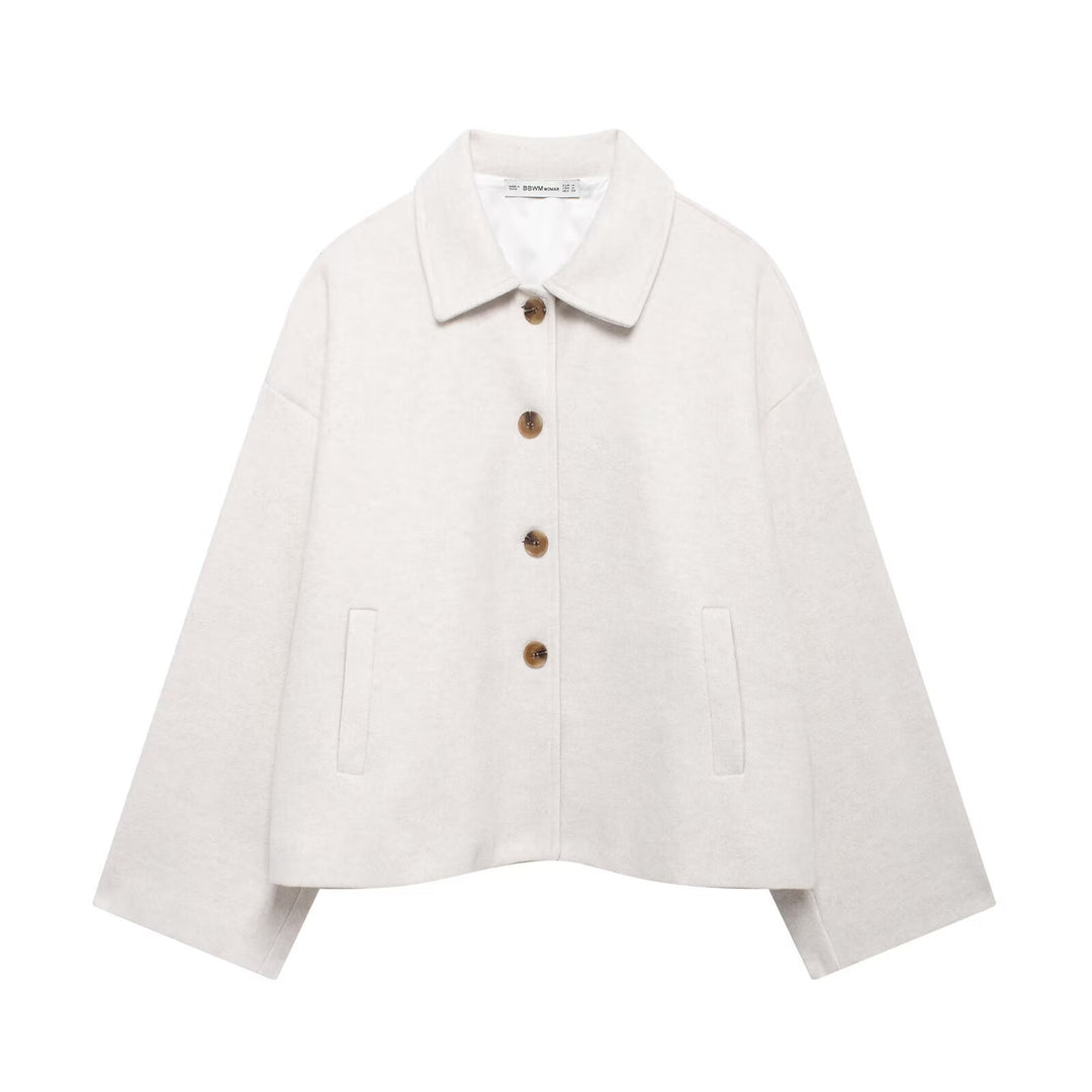 Damen nan kurze kastige Wolljacke mit Hemdkragen, durchgehender Knopfleiste und eingesetzten Eingrifftaschen Echo Archiv