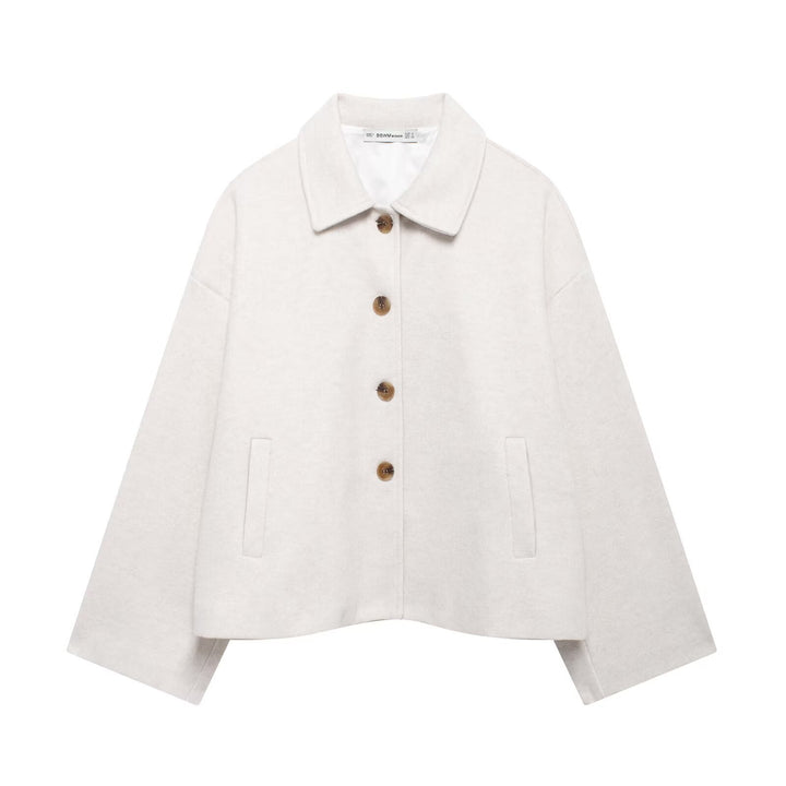 Damen nan kurze kastige Wolljacke mit Hemdkragen, durchgehender Knopfleiste und eingesetzten Eingrifftaschen Echo Archiv