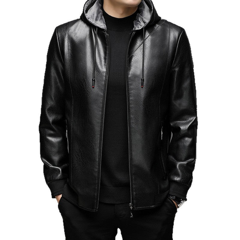 Herren Lederimitat-Hoodiejacke mit Kapuze, Reißverschluss und schmaler Silhouette Echo Archiv