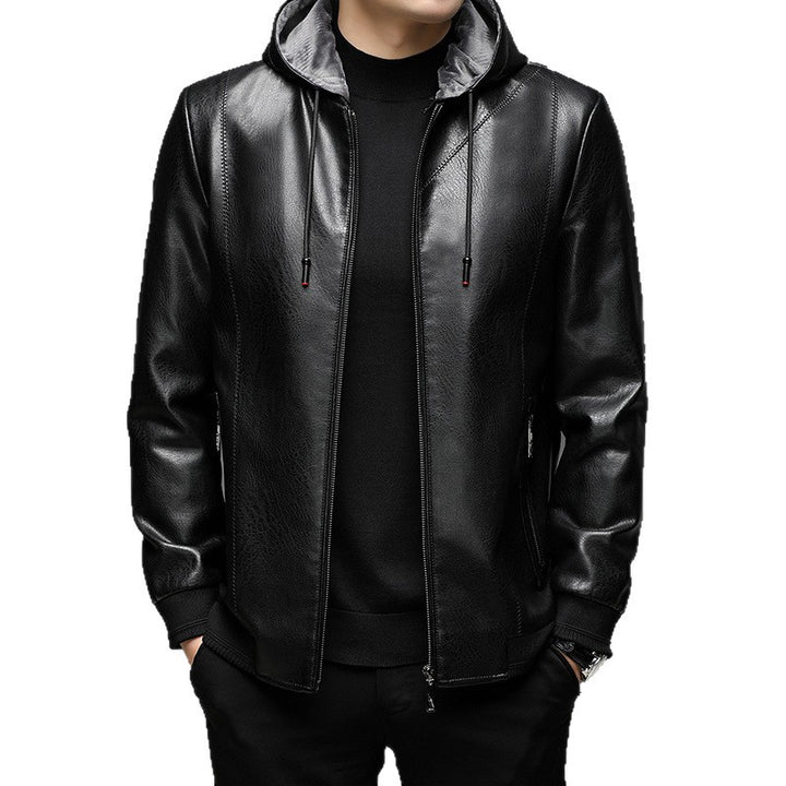 Herren Lederimitat-Hoodiejacke mit Kapuze, Reißverschluss und schmaler Silhouette Echo Archiv