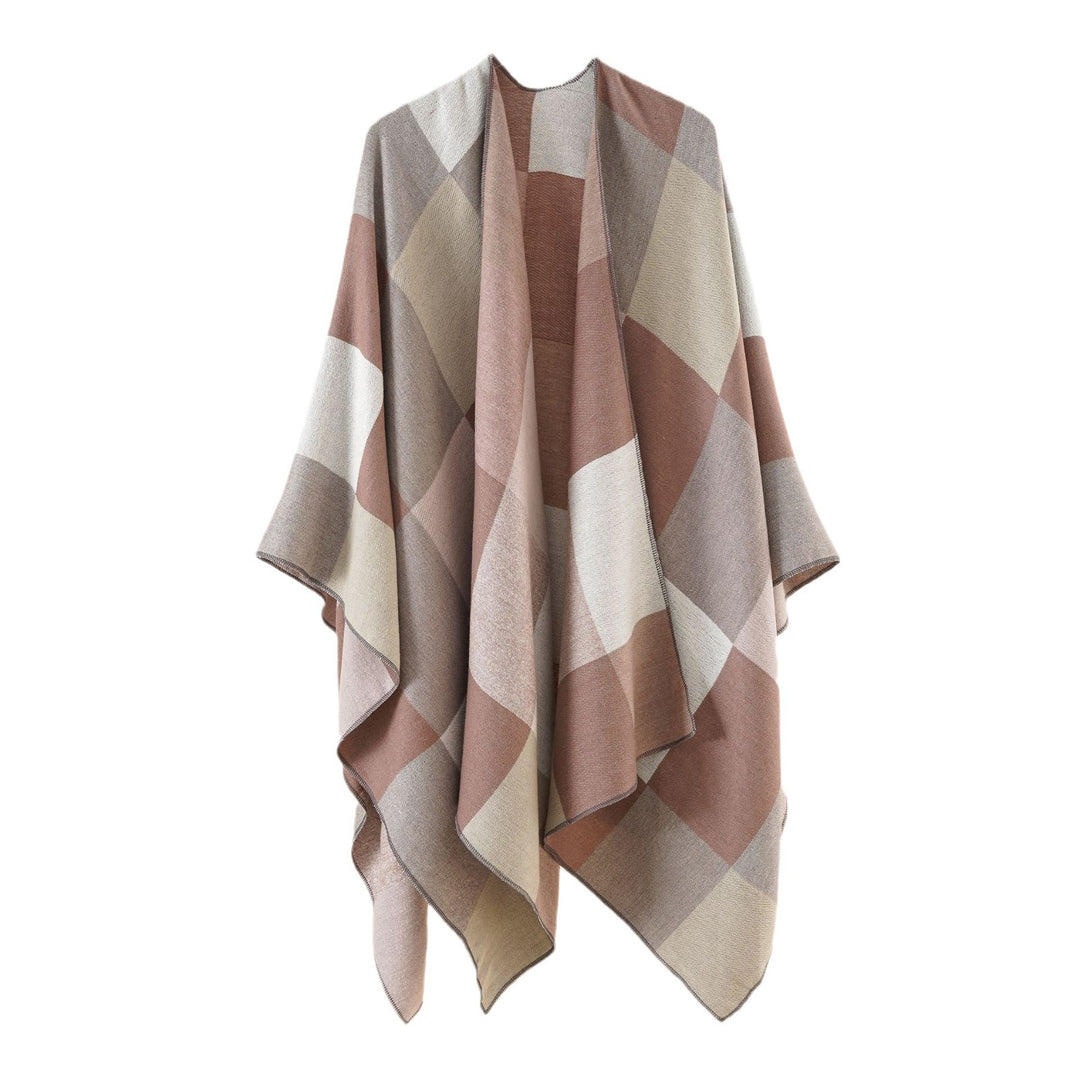 Damen Leichter Jacquard-Poncho mit geometrischem Muster und asymmetrischem Saum – Avérine